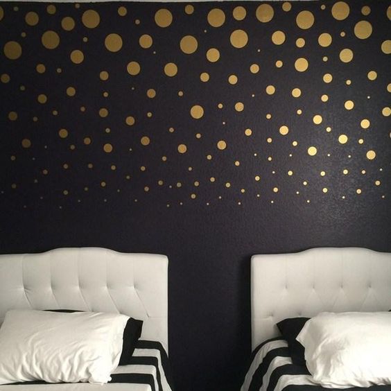 15 Black And Gold Bedroom Ideas - Black And Gold Polka Dot Decor